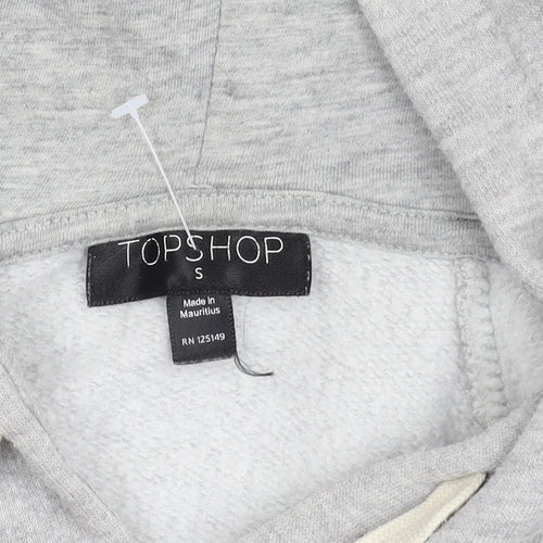 Topshop Women's Grey Floral Embroidered Hoodie S