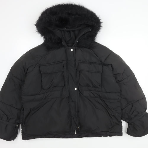 Boohoo Women's Black Puffer Jacket Size 14 - Winter Essential