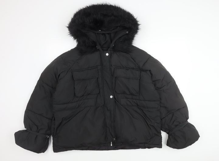 Boohoo Women's Black Puffer Jacket Size 14 - Winter Essential
