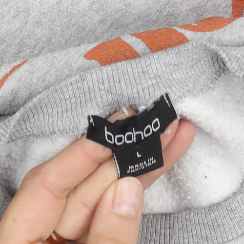Boohoo Men's Grey Logo Pullover Sweatshirt Size L