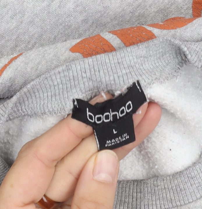 Boohoo Men's Grey Logo Pullover Sweatshirt Size L