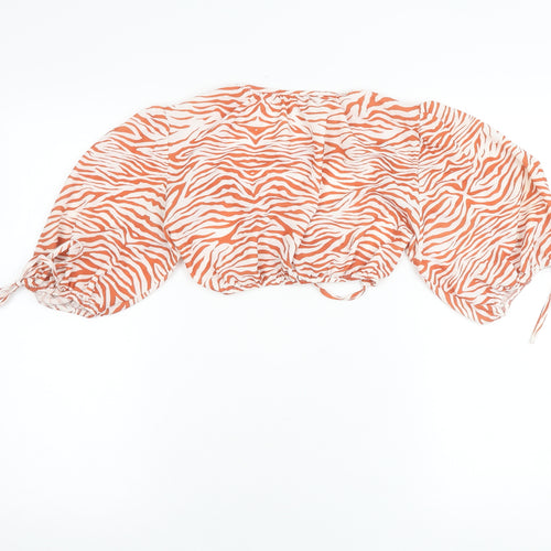Boohoo Women's Orange Cropped Zebra Print Top