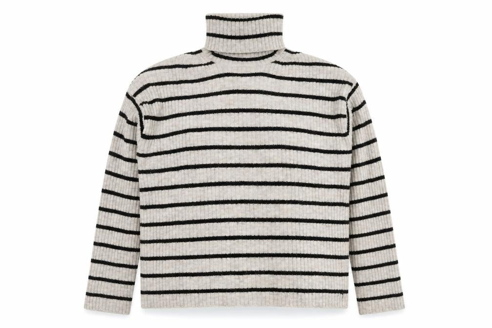 Front view of H&M Women's Grey Striped Roll Neck Jumper, size M