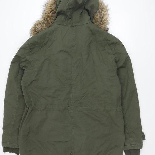 George Men's XL Green Hooded Parka Jacket with Fur Trim