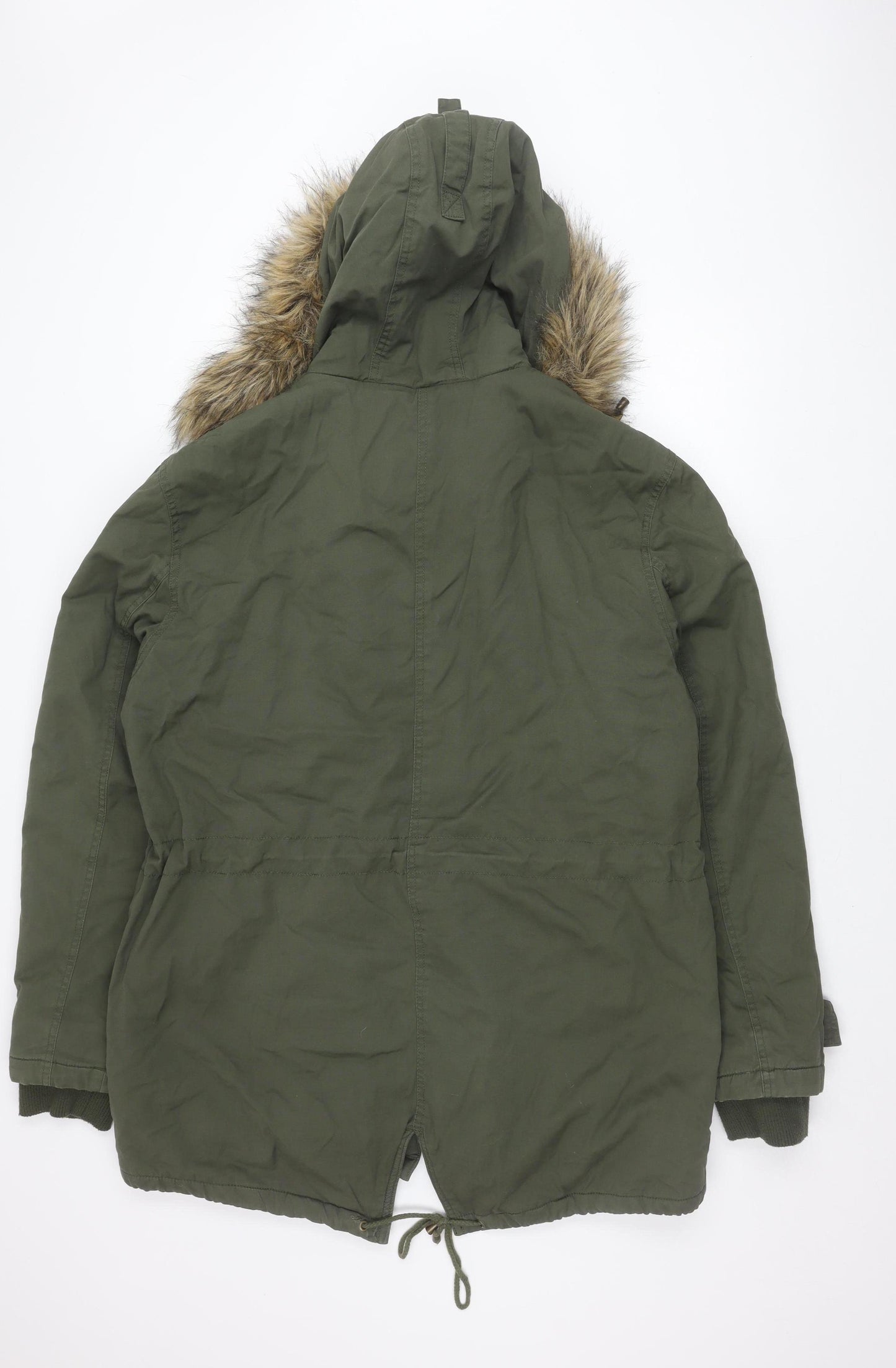 George Men's XL Green Hooded Parka Jacket with Fur Trim