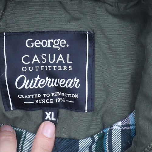 George Men's XL Green Hooded Parka Jacket with Fur Trim