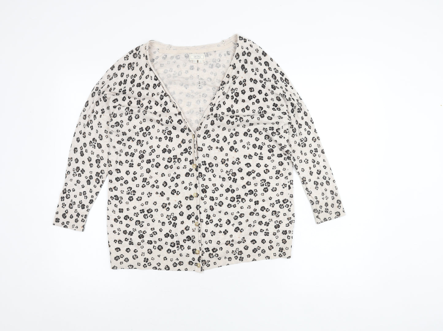Fat Face Women Beige Animal Print Cardigan Size 14