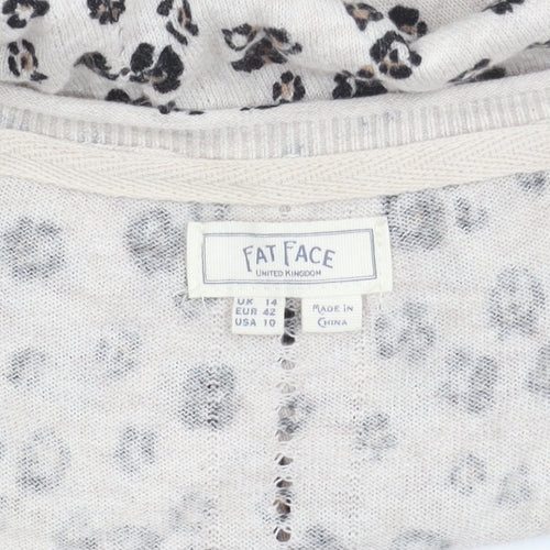 Fat Face Women Beige Animal Print Cardigan Size 14
