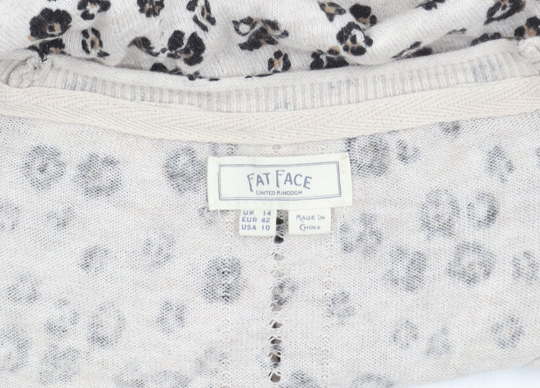 Fat Face Women Beige Animal Print Cardigan Size 14