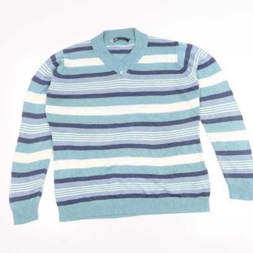 Isle Women's Blue Striped Wool Pullover Jumper M