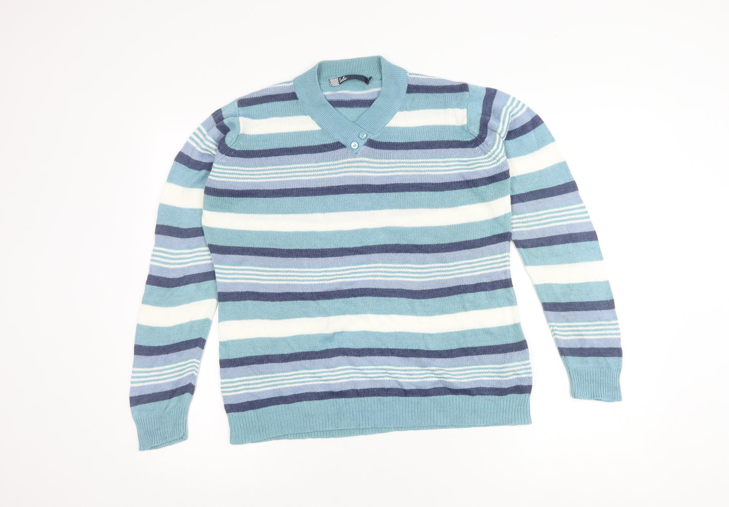 Isle Women's Blue Striped Wool Pullover Jumper M