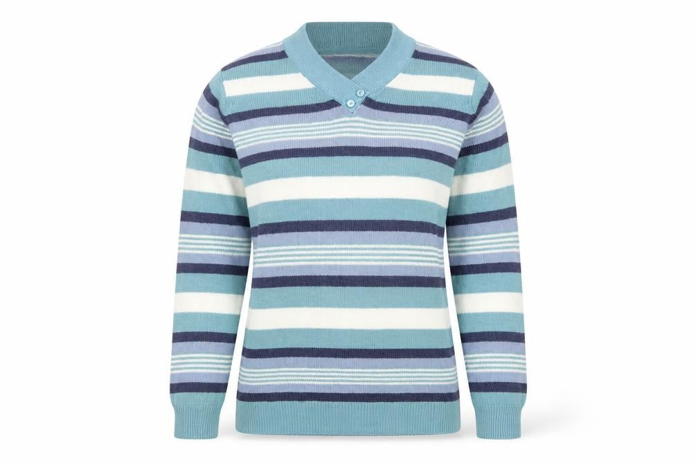 Isle Women's Blue Striped Wool Pullover Jumper M