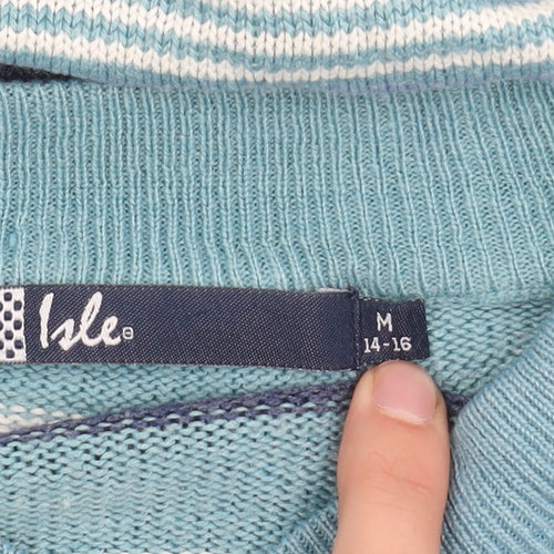 Isle Women's Blue Striped Wool Pullover Jumper M
