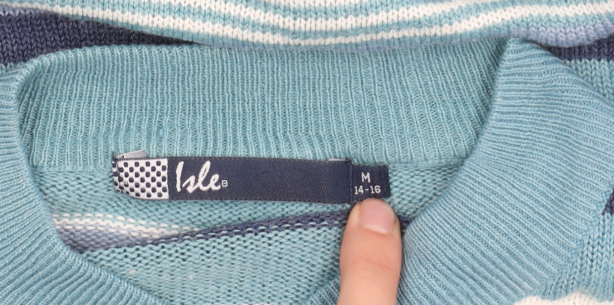 Isle Women's Blue Striped Wool Pullover Jumper M