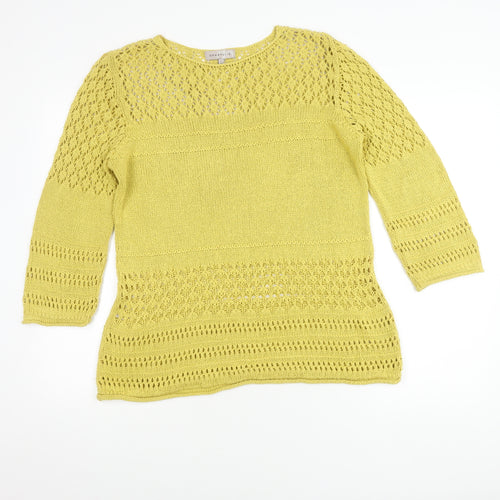 Amaryllis Women's Yellow Open-Knit Pullover Jumper L