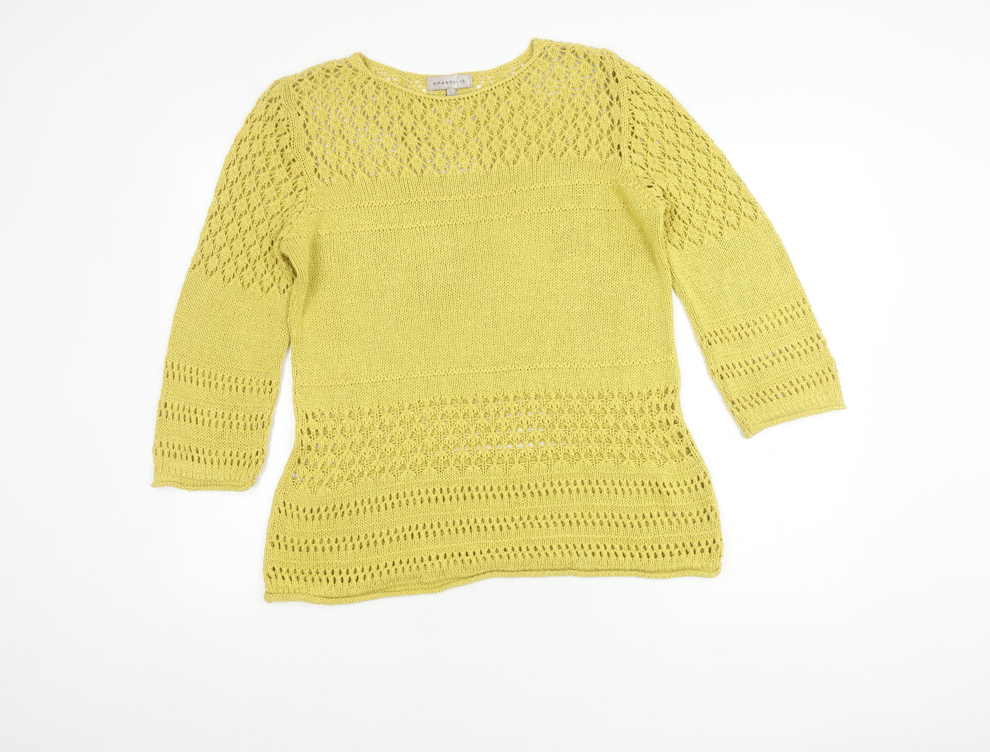 Amaryllis Women's Yellow Open-Knit Pullover Jumper L