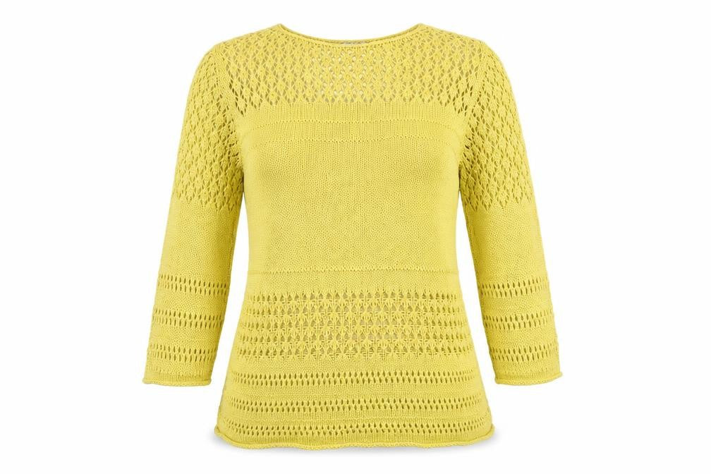 Front view of Amaryllis Women's Yellow Open-Knit jumper L