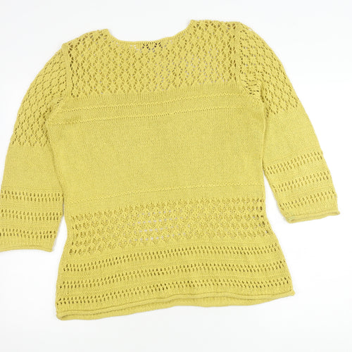 Amaryllis Women's Yellow Open-Knit Pullover Jumper L