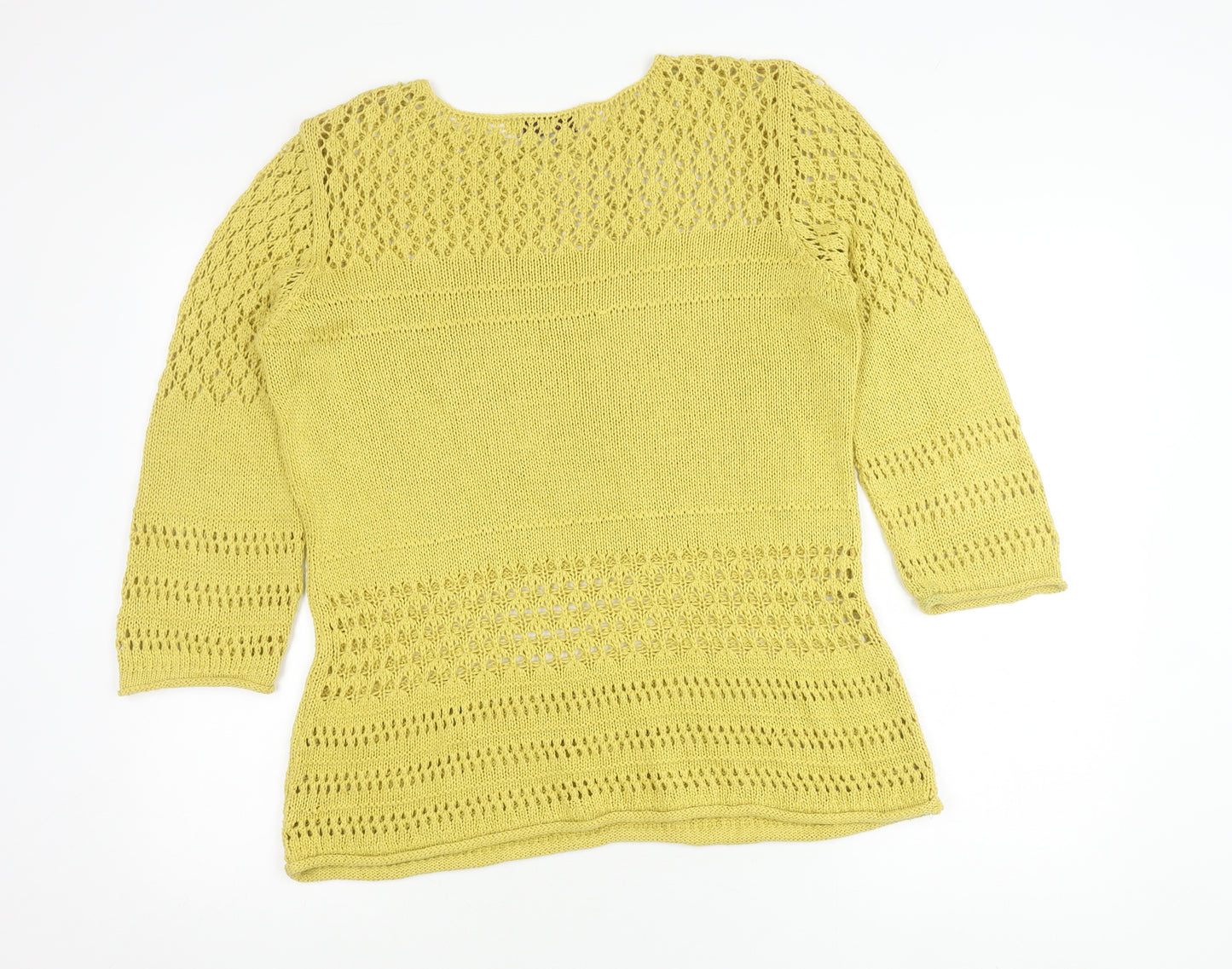 Amaryllis Women's Yellow Open-Knit Pullover Jumper L