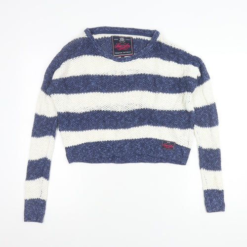 Superdry Women's Striped Jumper L Blue Knit Pullover