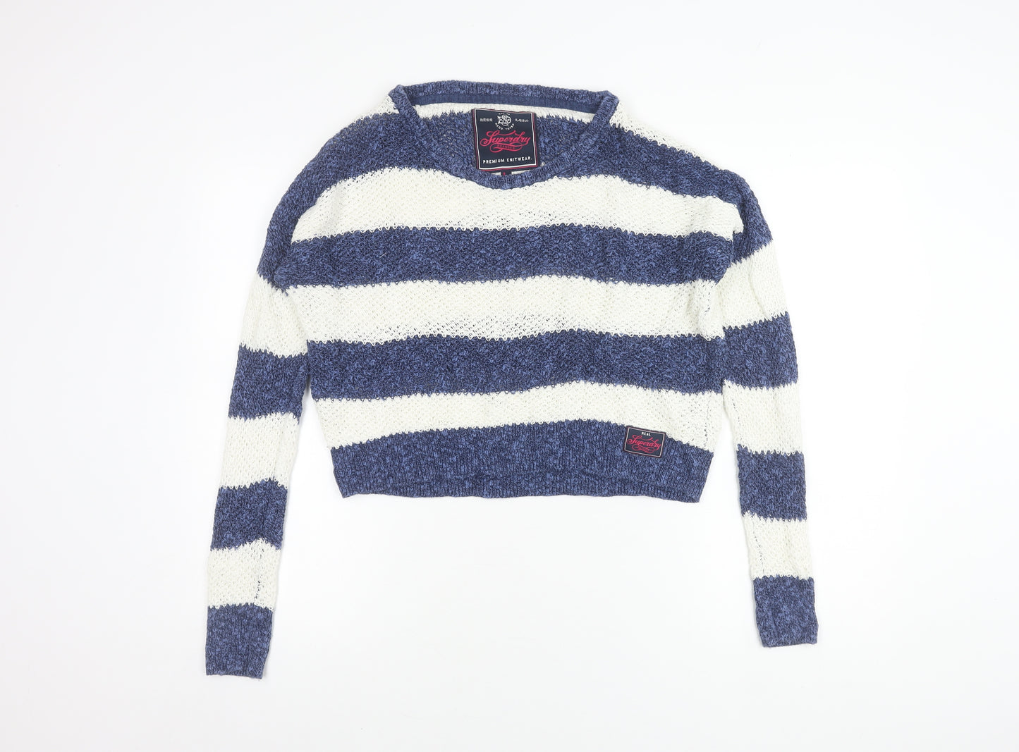 Superdry Women's Striped Jumper L Blue Knit Pullover