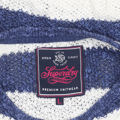 Superdry Women's Striped Jumper L Blue Knit Pullover