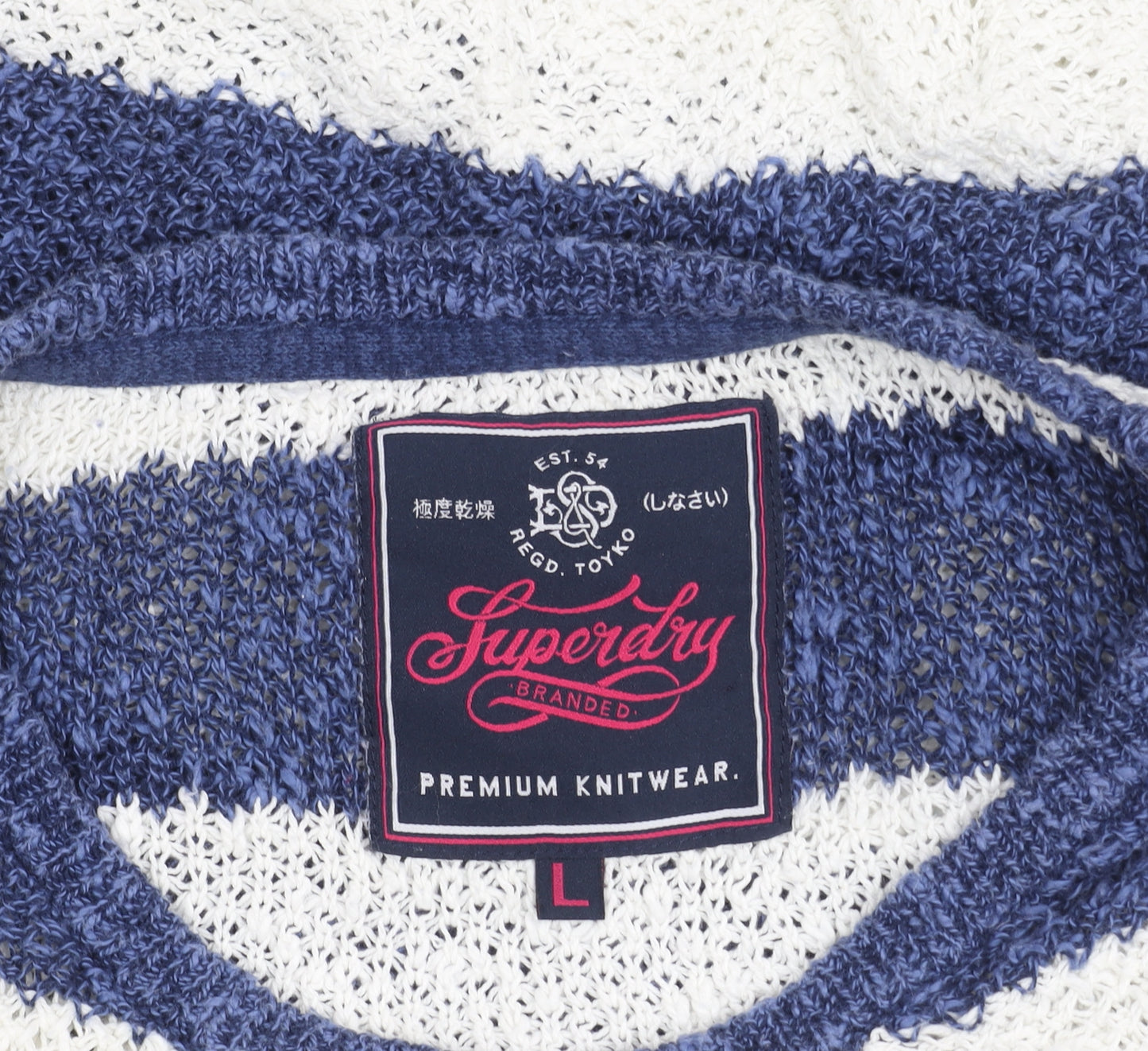 Superdry Women's Striped Jumper L Blue Knit Pullover