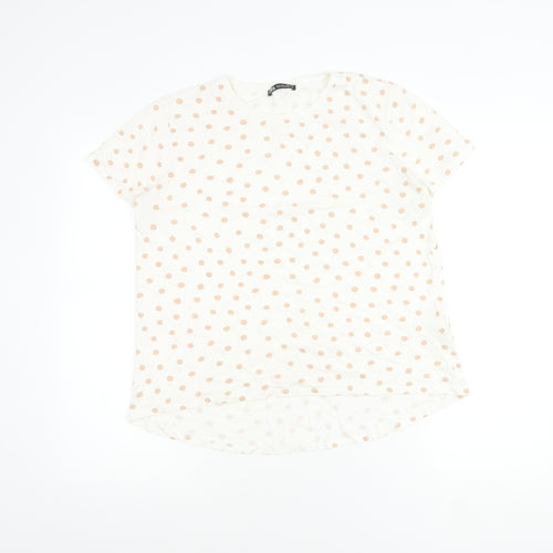 Zara Women's White Polka Dot T-Shirt, Size 12