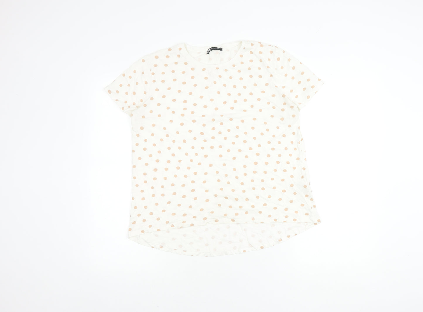 Zara Women's White Polka Dot T-Shirt, Size 12