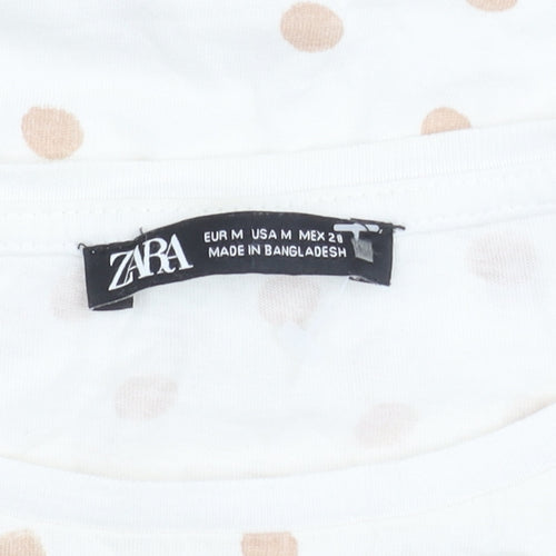 Zara Women's White Polka Dot T-Shirt, Size 12