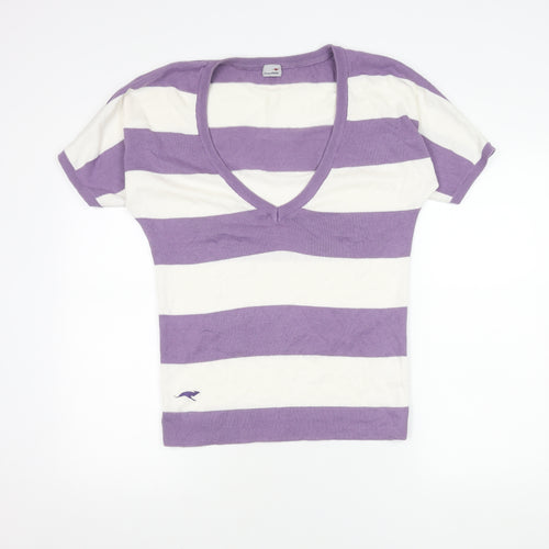 KangaROOS Women's Purple Stripe V-Neck Knit T-Shirt 10/12