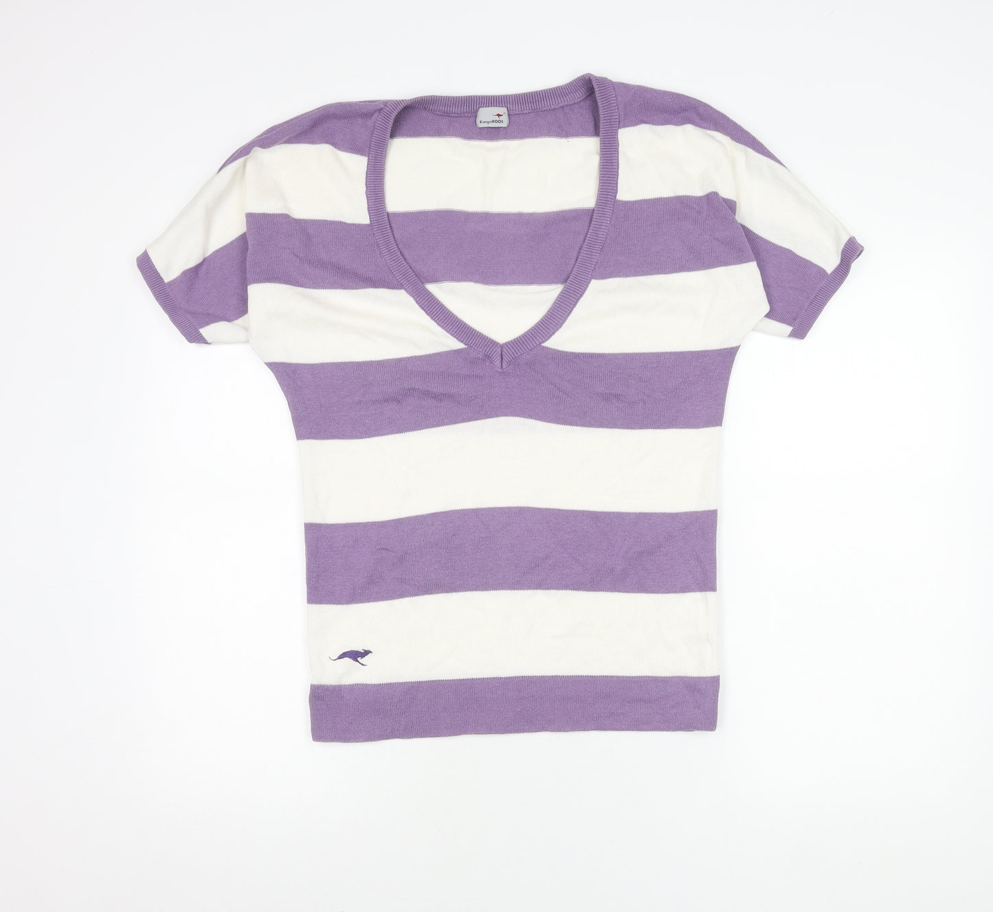 KangaROOS Women's Purple Stripe V-Neck Knit T-Shirt 10/12