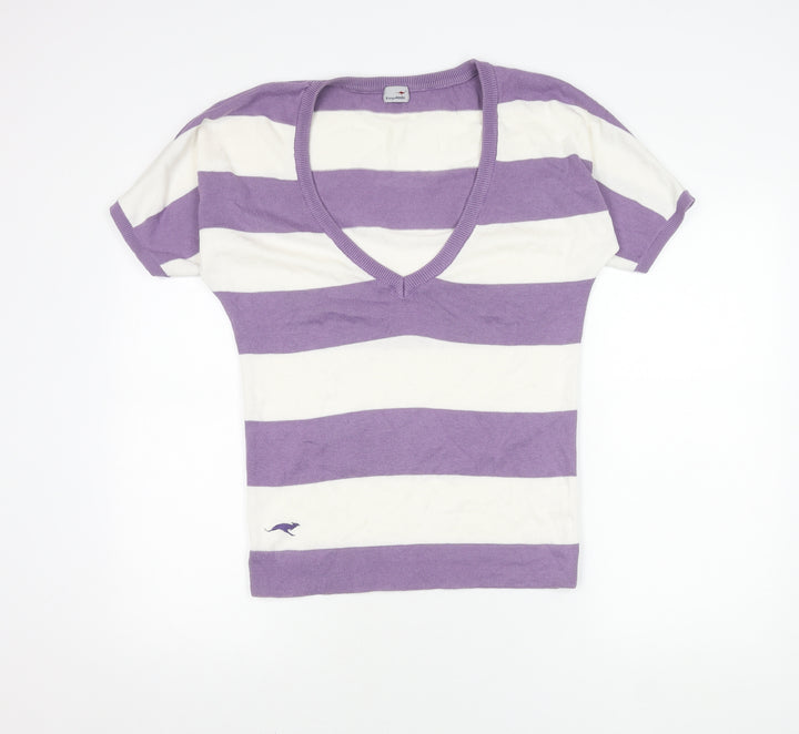 KangaROOS Women's Purple Stripe V-Neck Knit T-Shirt 10/12