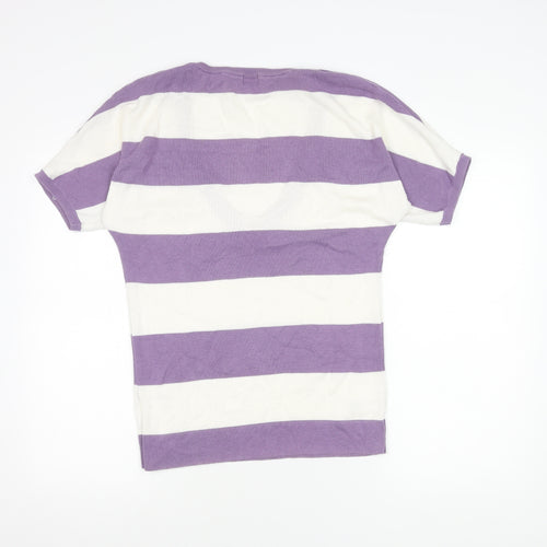 KangaROOS Women's Purple Stripe V-Neck Knit T-Shirt 10/12