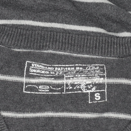Women's Grey Striped V-Neck Pullover Jumper - S