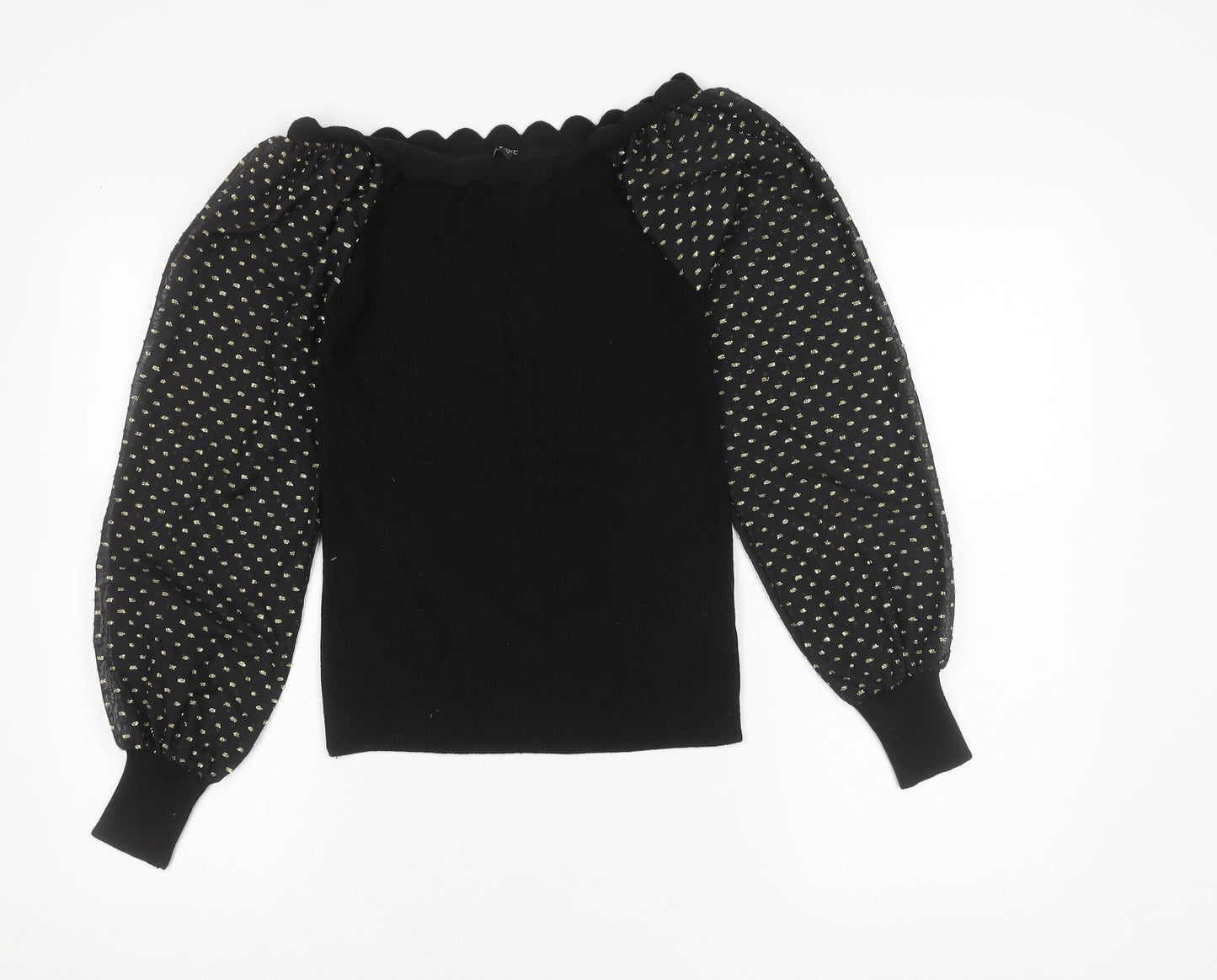 Next Women's Black Polka Dot Balloon Sleeves Top Size 12