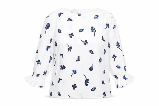 Front view of French Connection Women's White Floral Blouse, size 12