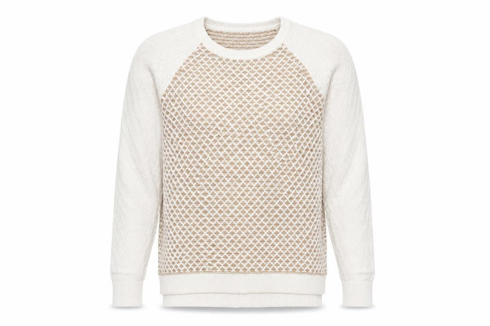 Front view of Land's End Men's Beige Open-Knit jumper L
