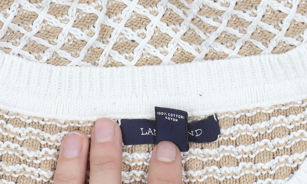 Land's End Men's Beige Open-Knit Pullover Jumper L