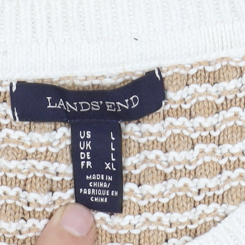 Land's End Men's Beige Open-Knit Pullover Jumper L