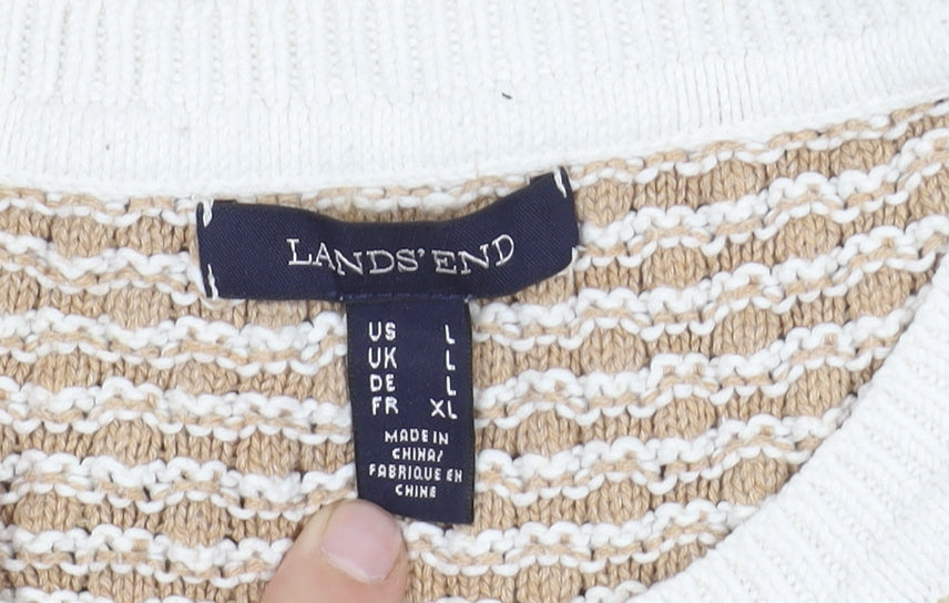 Land's End Men's Beige Open-Knit Pullover Jumper L