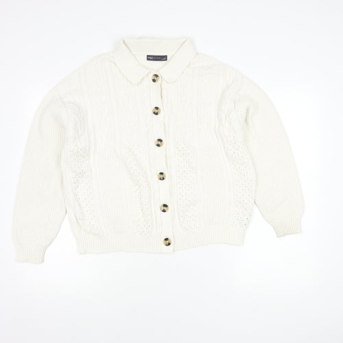 Marks and Spencer Women's White Cable-Knit Cardigan L