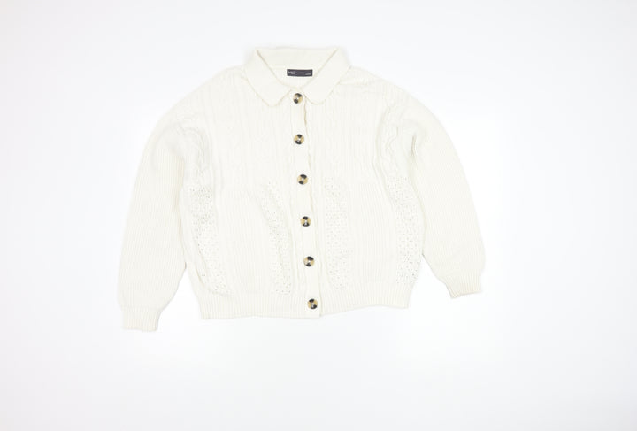 Marks and Spencer Women's White Cable-Knit Cardigan L