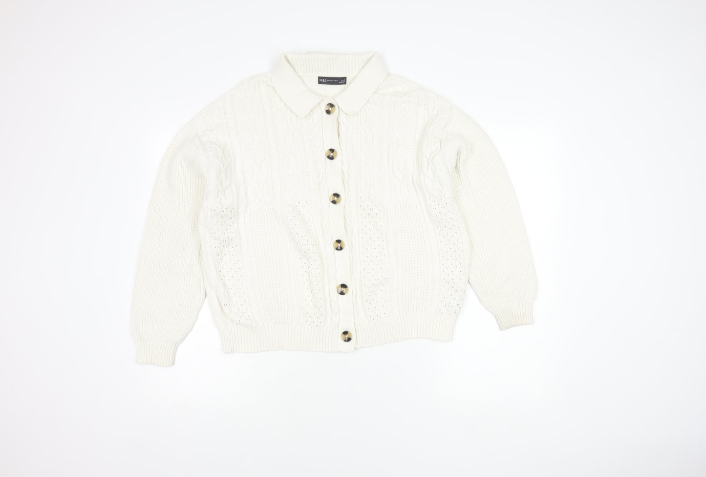 Marks and Spencer Women's White Cable-Knit Cardigan L