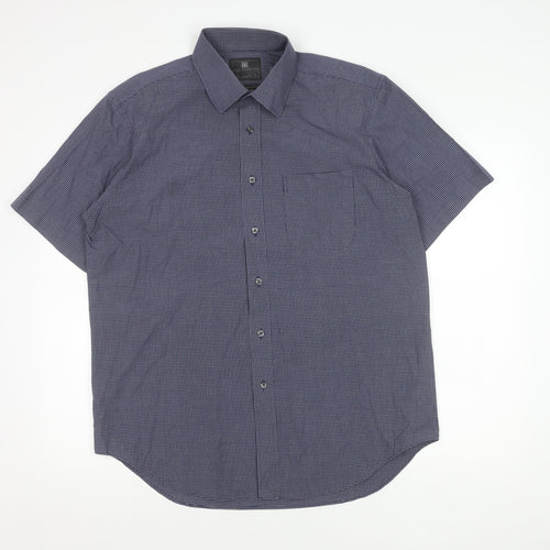 Marks and Spencer Men's Blue Check Shirt, Regular Fit