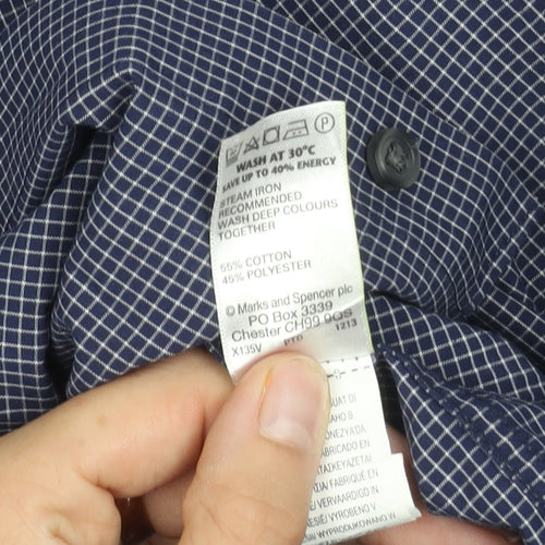 Marks and Spencer Men's Blue Check Shirt, Regular Fit