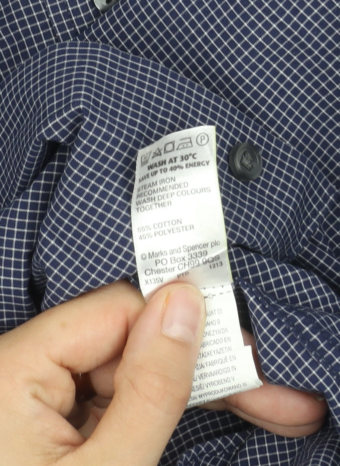 Marks and Spencer Men's Blue Check Shirt, Regular Fit