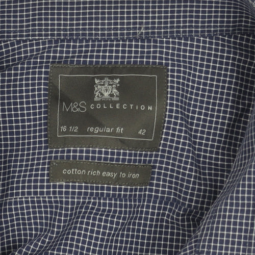 Marks and Spencer Men's Blue Check Shirt, Regular Fit