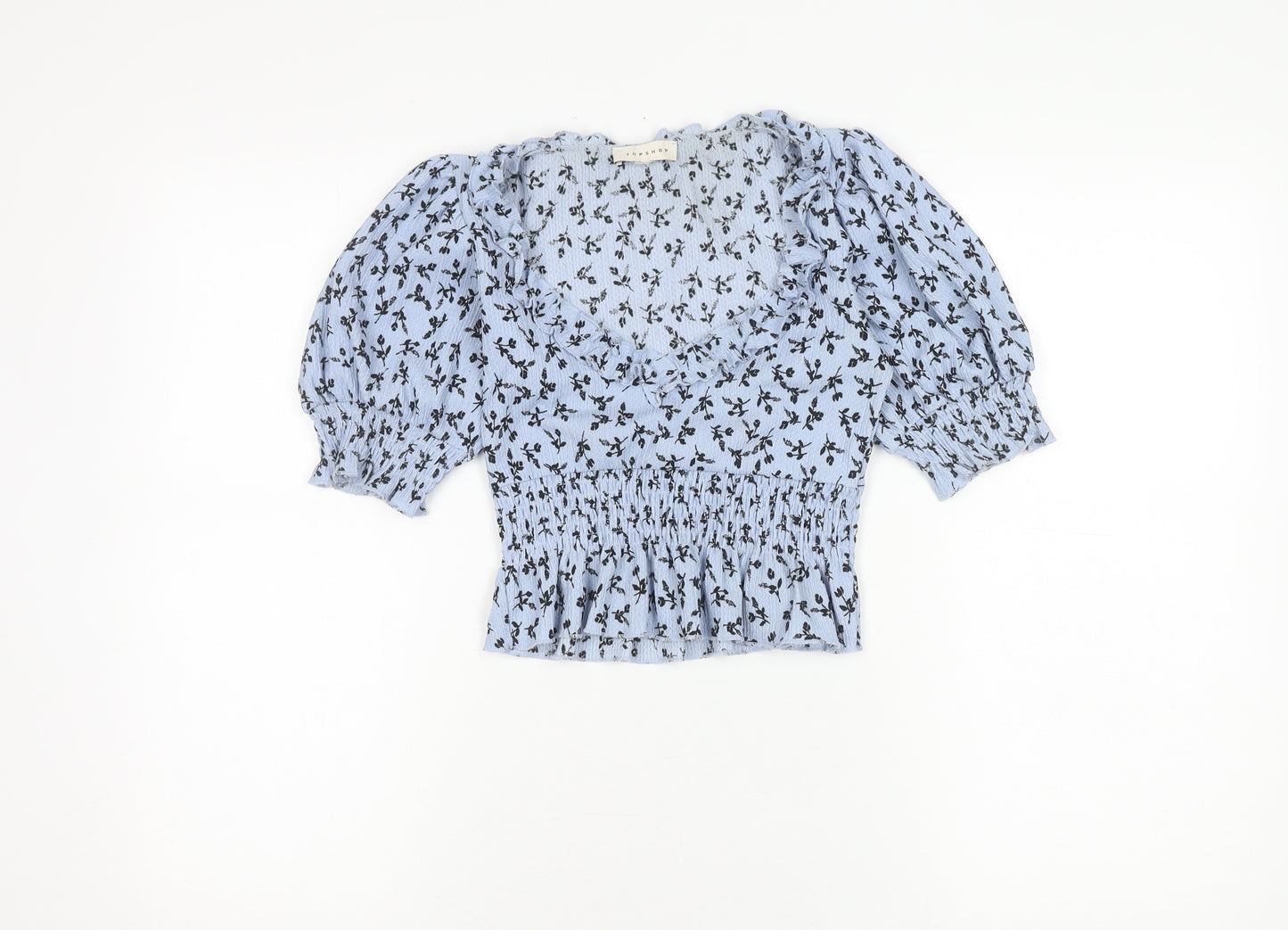 Topshop Women's Blue Floral V-Neck Blouse