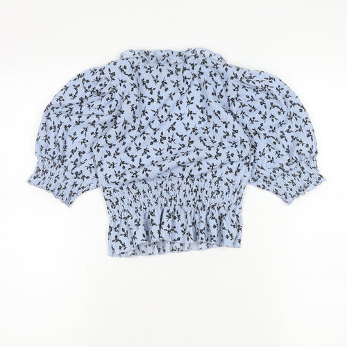 Topshop Women's Blue Floral V-Neck Blouse